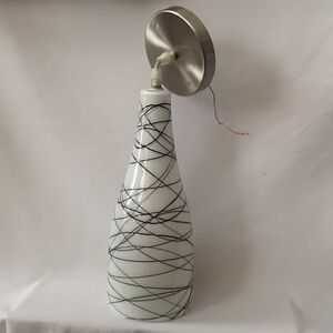 Gorgeous MCM Style Glass Hanging Pendant Light White w Spun Black Glass Overlay